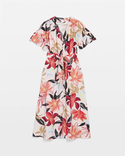 Chico's Discount - Tonal Floral Ruffle-Sleeved Midi Dress Multi