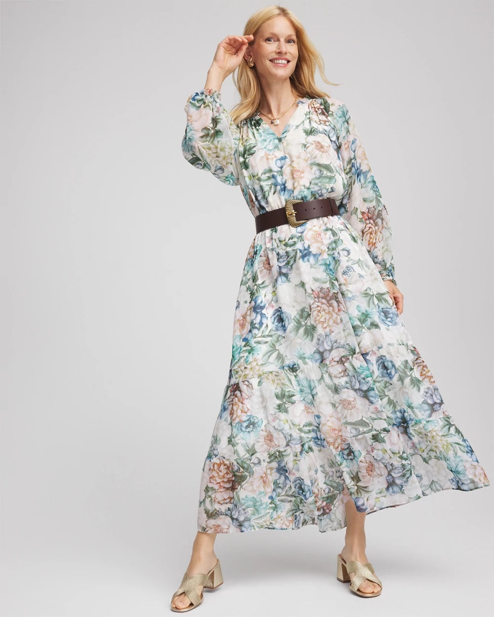Chico's Recommended - Georgette Tie-Front Maxi Dress Ecru