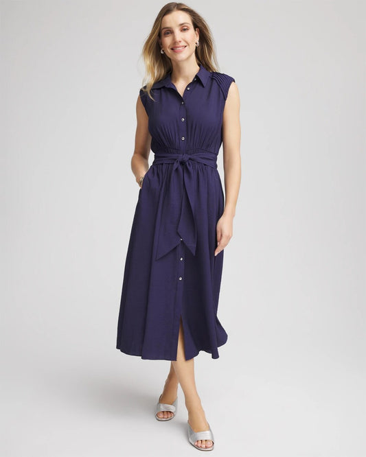Chico's Premium - Smocked-Waist Shirtdress Passport Blue