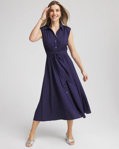 Chico's Premium - Smocked-Waist Shirtdress Passport Blue