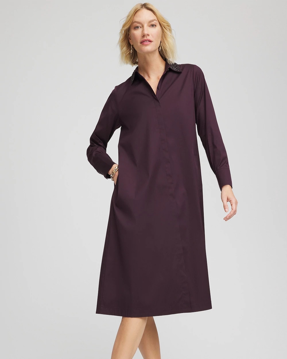 Chico's Recommended - Sequin Collar Midi Shirtdress Night Bloom