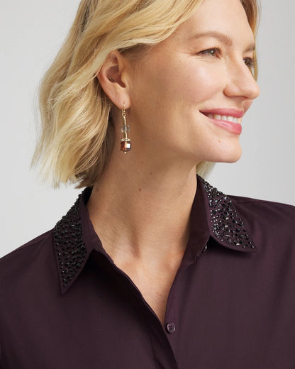Chico's Recommended - Sequin Collar Midi Shirtdress Night Bloom