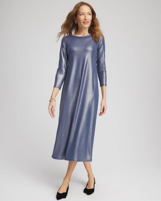 Chico's Premium - Foiled Jersey Knit Maxi Dress Indigo Sky