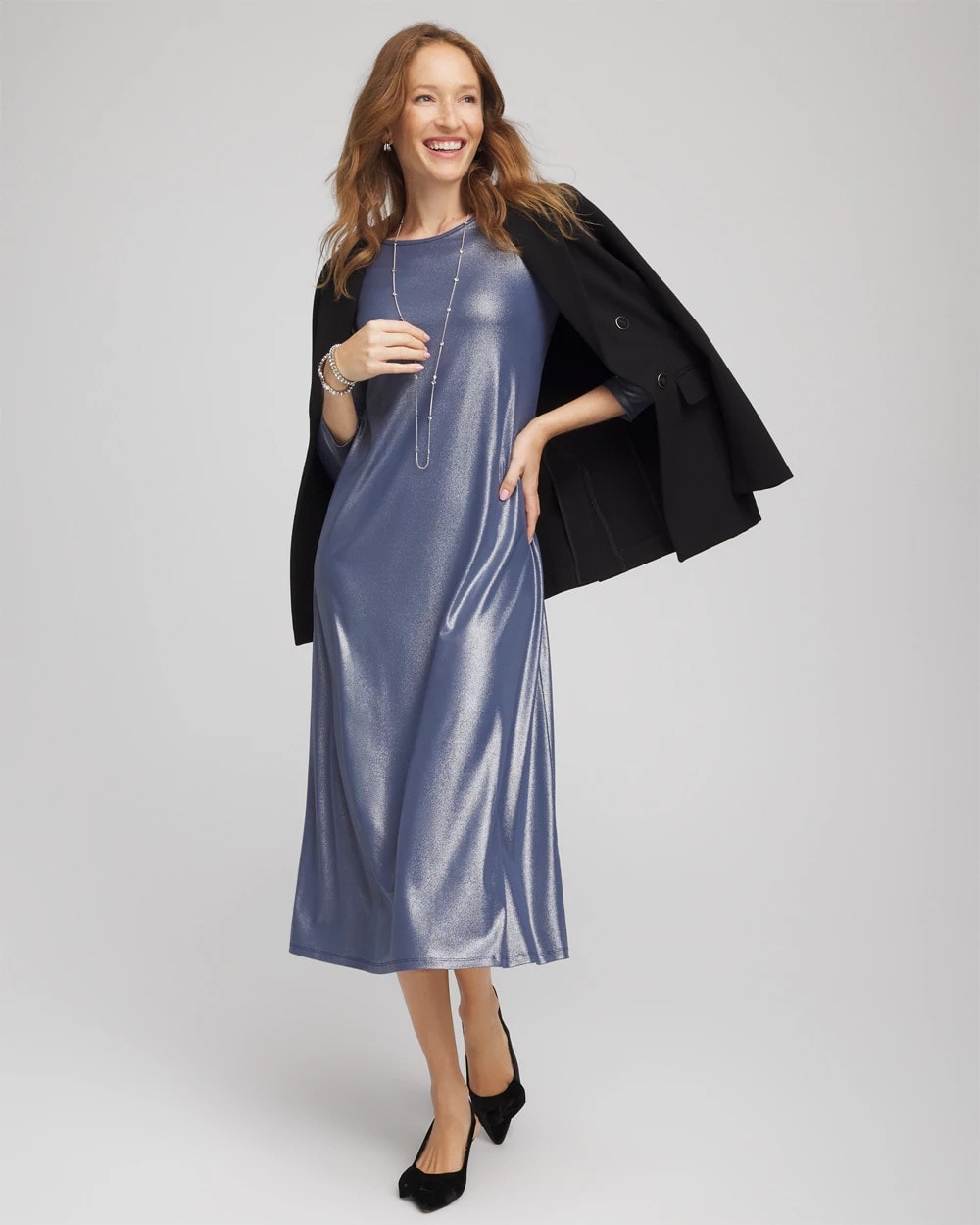 Chico's Premium - Foiled Jersey Knit Maxi Dress Indigo Sky