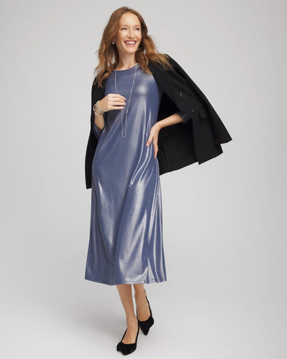 Chico's Premium - Foiled Jersey Knit Maxi Dress Indigo Sky