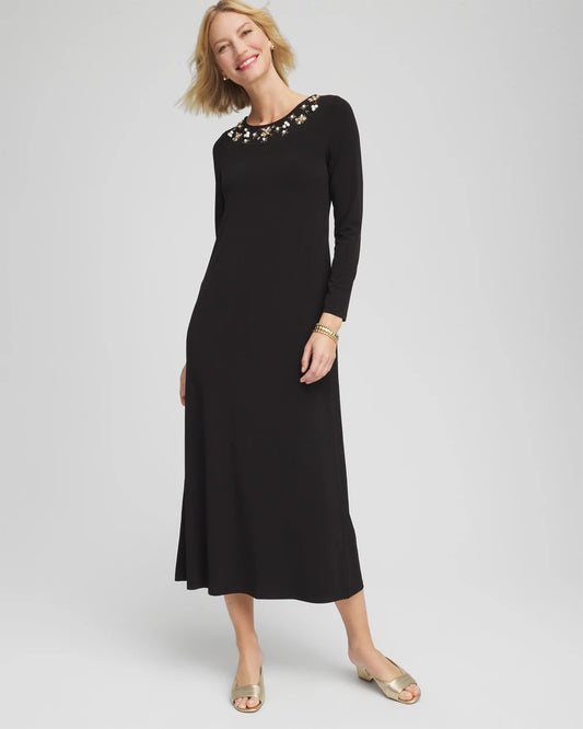 Chico's Discount - Embellished Column Maxi Dress Black
