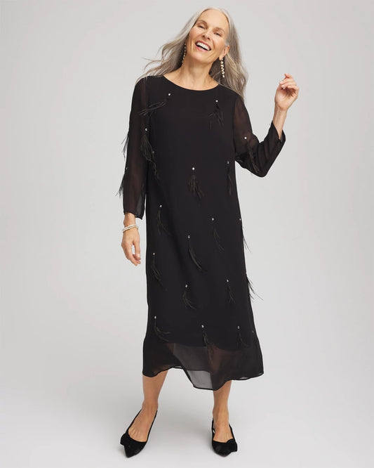Chico's Trusted - Feathered Georgette Popover Dress Black