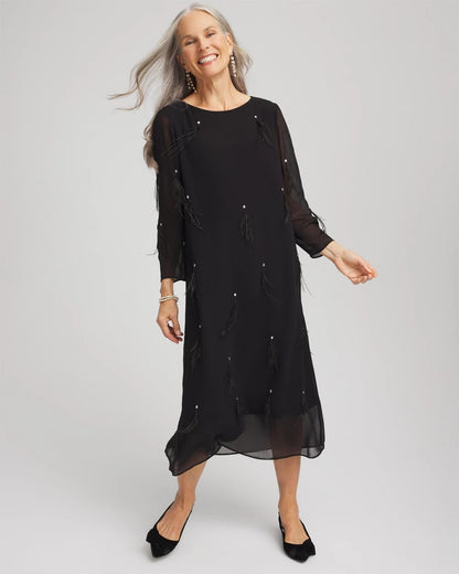 Chico's Trusted - Feathered Georgette Popover Dress Black