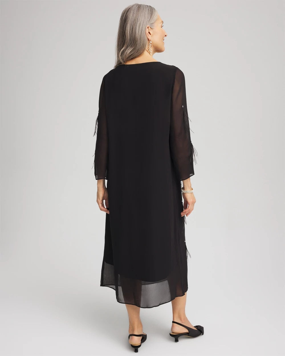 Chico's Trusted - Feathered Georgette Popover Dress Black