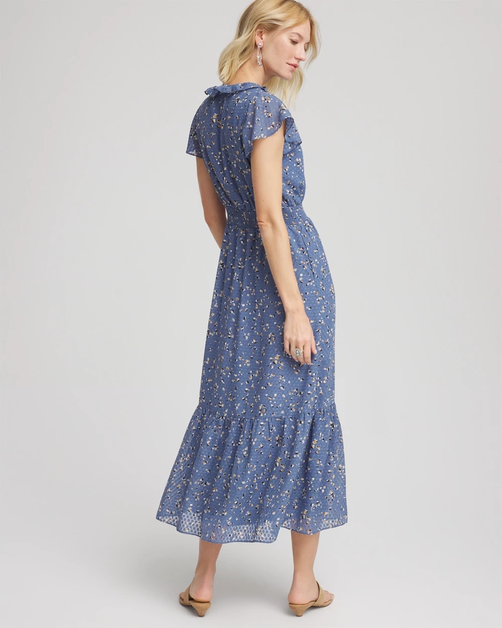 Chico's Trending - Textured Ruffled-Placket Maxi Dress Blue Lotus