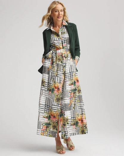Chico's Popular - Artisanal Floral Print  Maxi Shirtdress Ecru