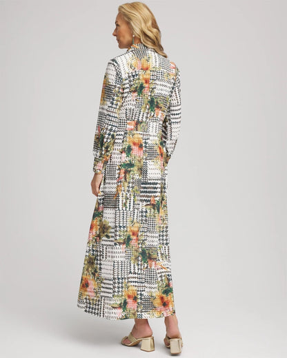 Chico's Popular - Artisanal Floral Print  Maxi Shirtdress Ecru