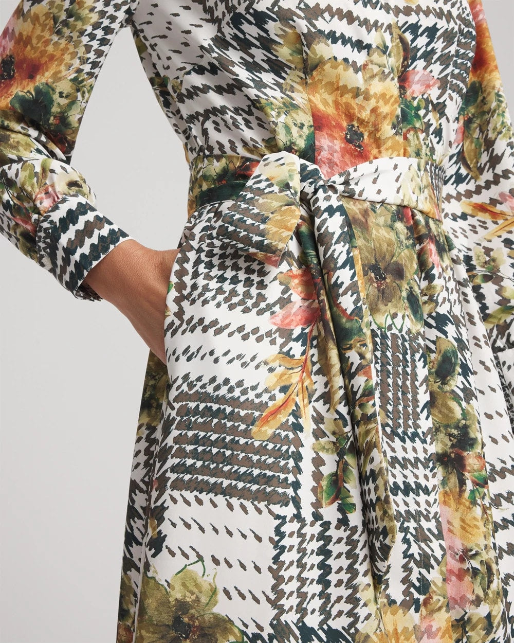 Chico's Popular - Artisanal Floral Print  Maxi Shirtdress Ecru