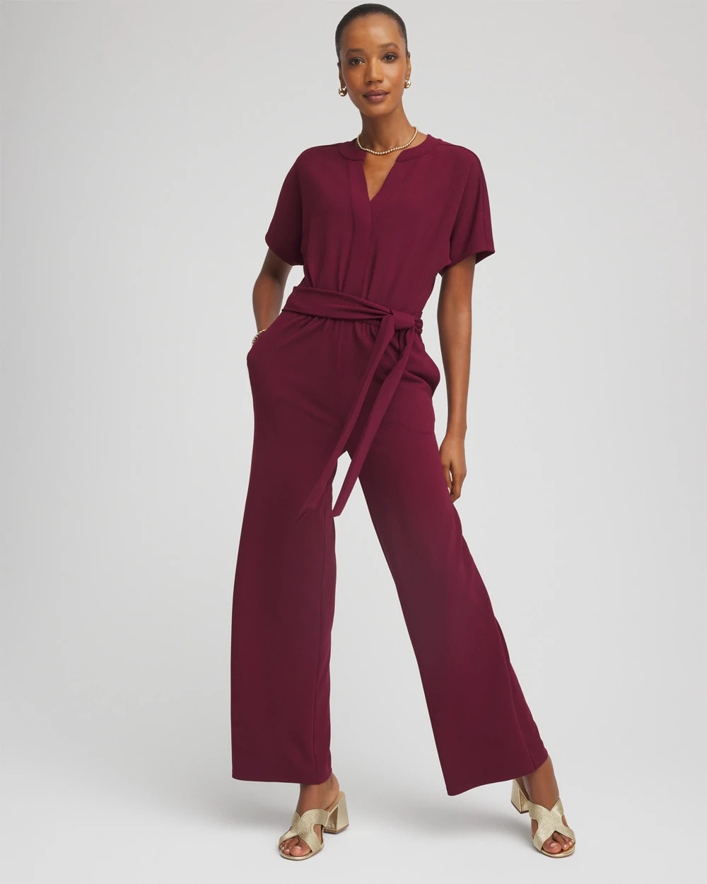 Chico's Recommended - Belted Dolman-Sleeve Jumpsuit Deep Chianti