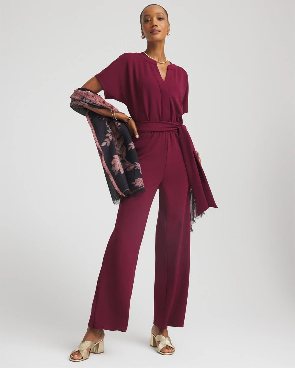 Chico's Recommended - Belted Dolman-Sleeve Jumpsuit Deep Chianti