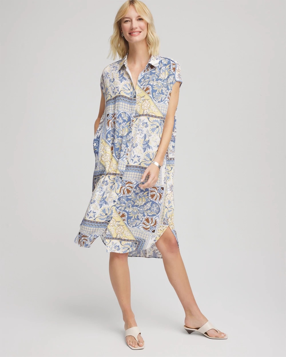 Chico's Recommended - Floral Patchwork Short Shirtdress Ecru