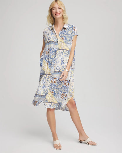 Chico's Recommended - Floral Patchwork Short Shirtdress Ecru