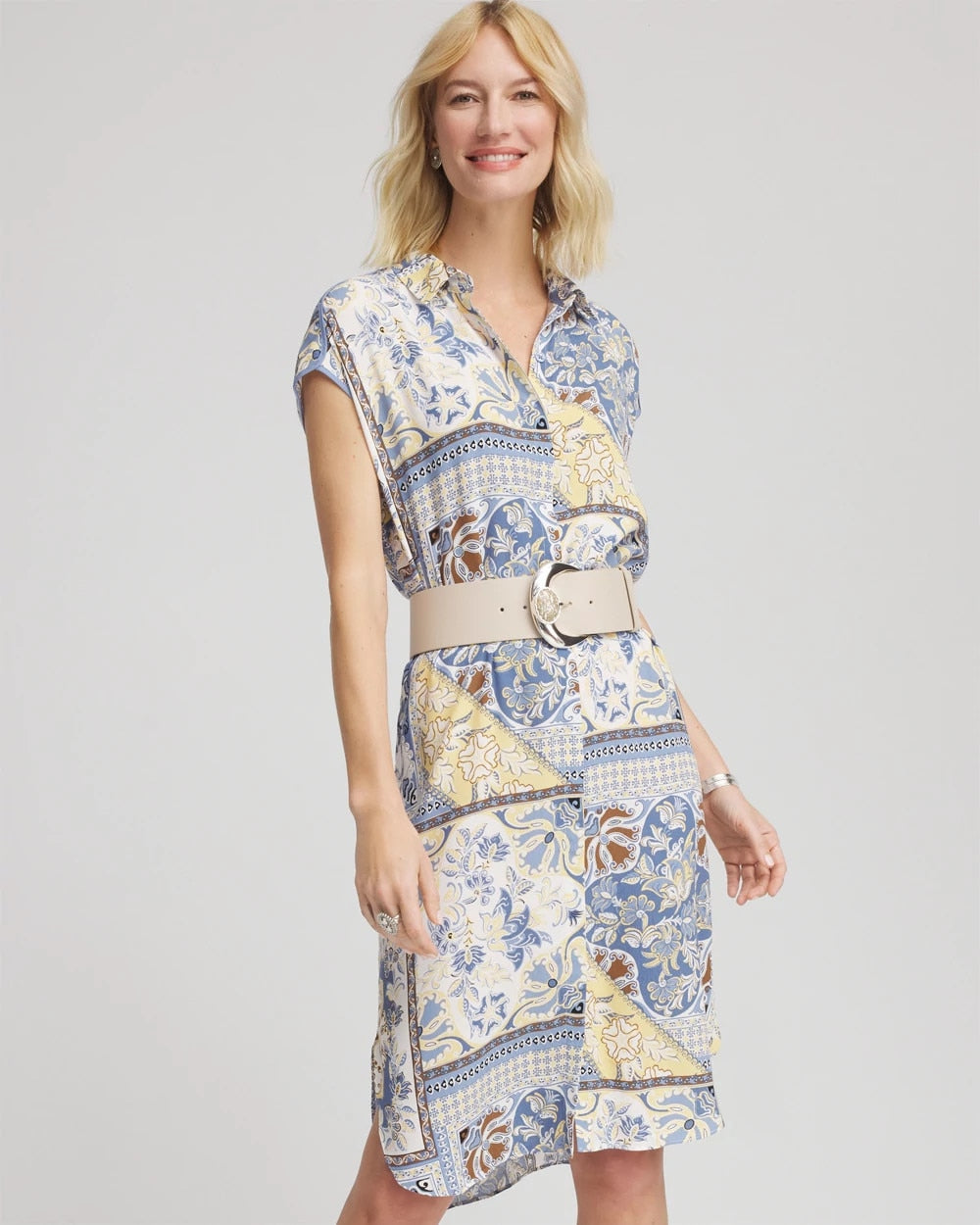 Chico's Recommended - Floral Patchwork Short Shirtdress Ecru
