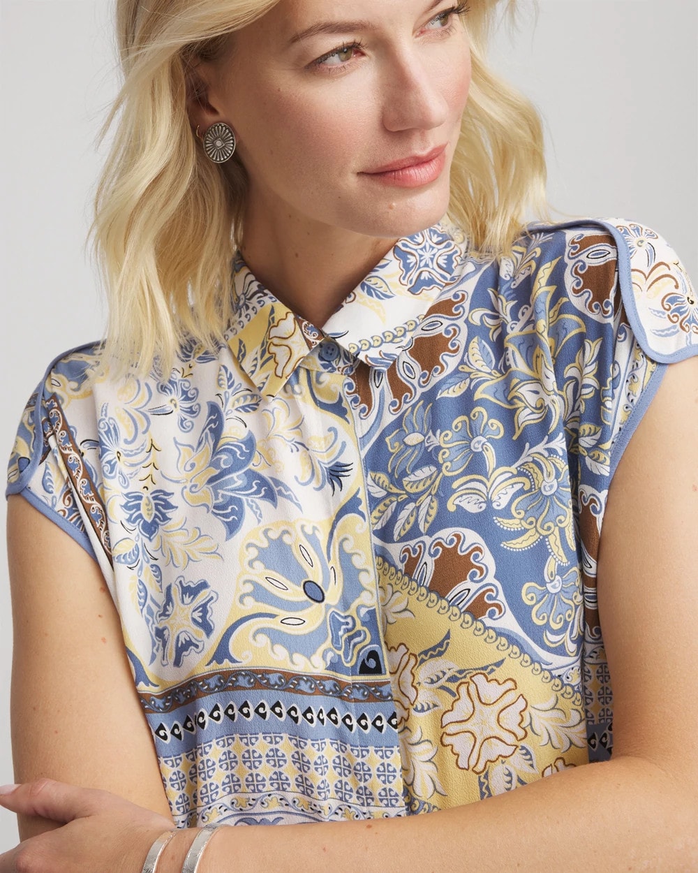 Chico's Recommended - Floral Patchwork Short Shirtdress Ecru