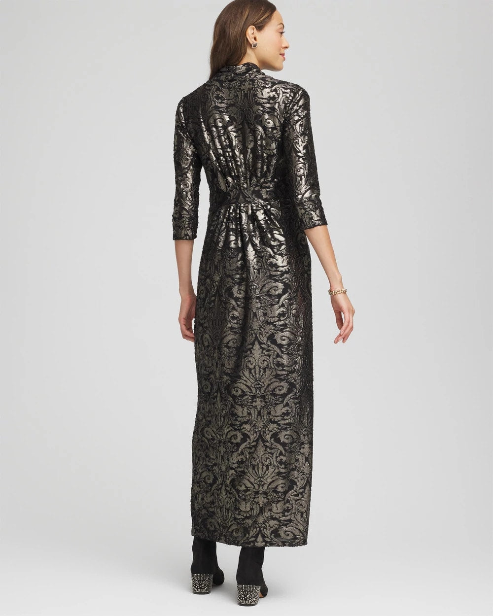 Chico's Trusted - Foiled Knit Pleated Maxi Dress Black
