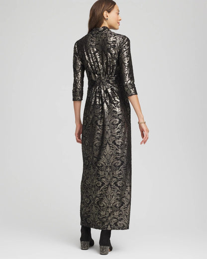 Chico's Trusted - Foiled Knit Pleated Maxi Dress Black