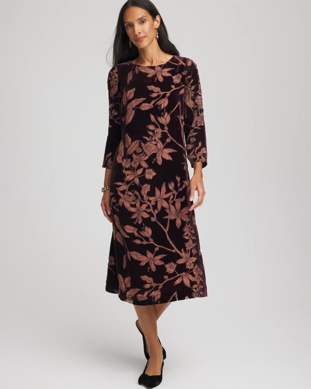 Chico's Best Price - Burnout Velvet Midi Dress Night Bloom