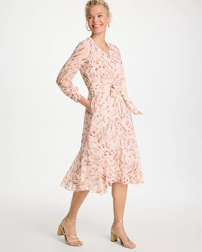 Chico's Smart Buy - Cheetah Georgette Tie Shirtdress Sweet Blossom
