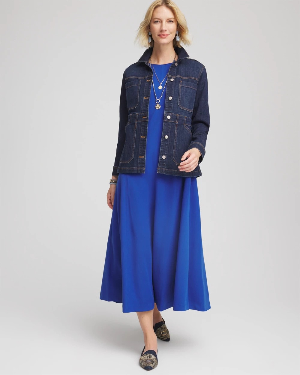 Chico's Best Seller - Seamed Crepe Maxi Dress Cobalt Stone