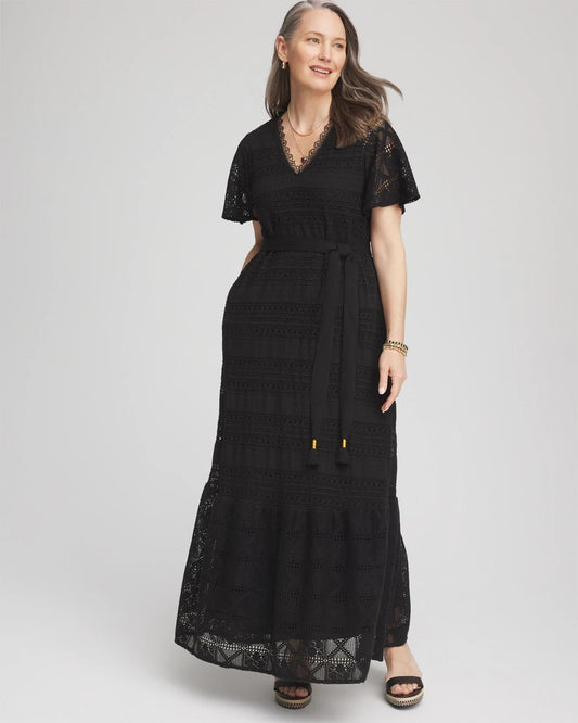 Chico's Special Offer - Petite Crochet-Lace Maxi Dress Black