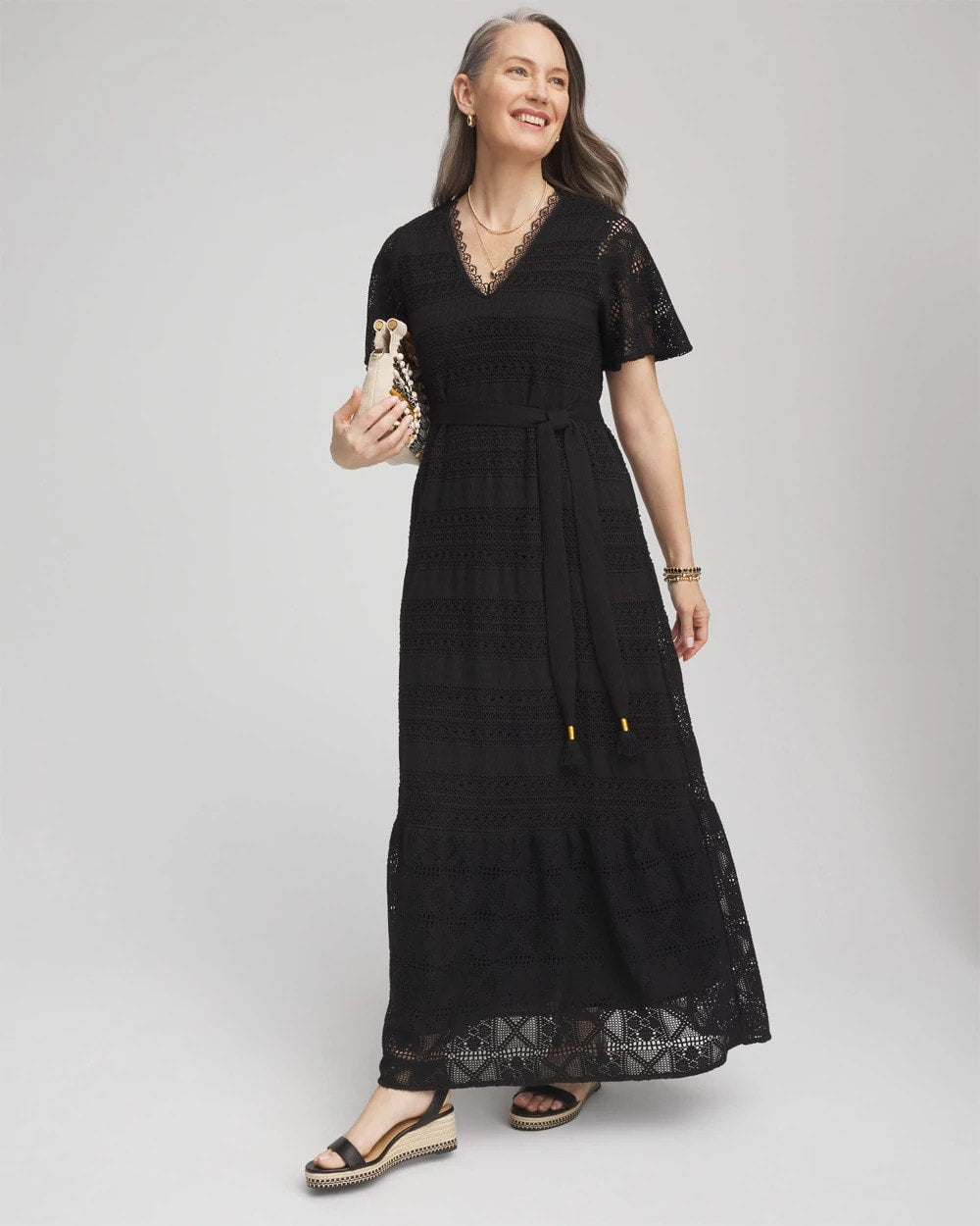 Chico's Special Offer - Petite Crochet-Lace Maxi Dress Black