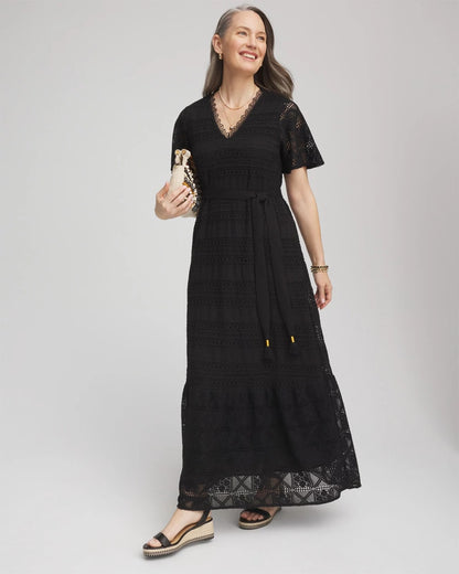 Chico's Special Offer - Petite Crochet-Lace Maxi Dress Black