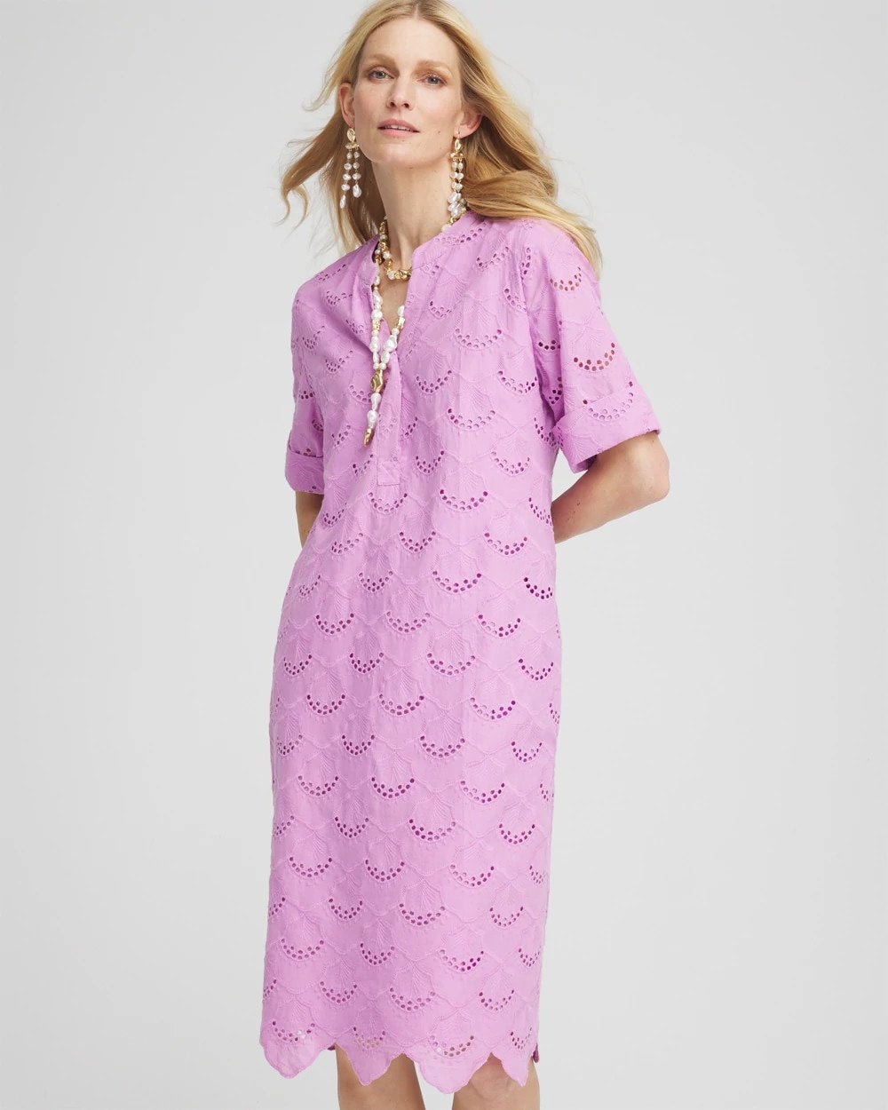 Chico's Deals - Eyelet Popover Dress Lavender Skies