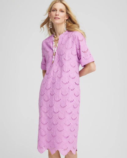 Chico's Deals - Eyelet Popover Dress Lavender Skies