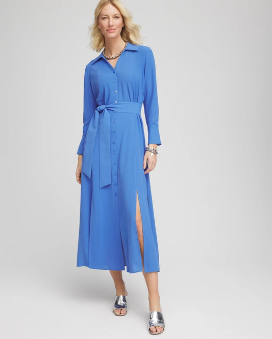 Chico's Deals - Belted Split Hem Maxi Shirtdress Blue Pearl