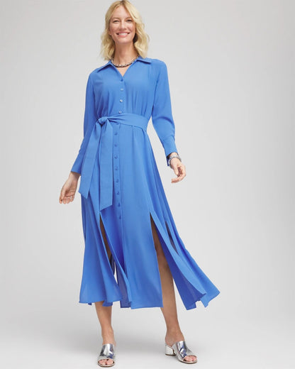 Chico's Deals - Belted Split Hem Maxi Shirtdress Blue Pearl