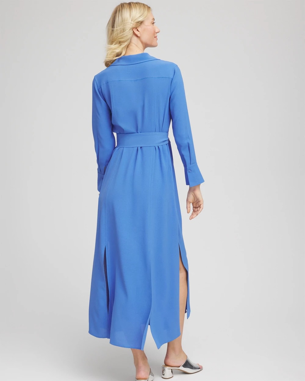 Chico's Deals - Belted Split Hem Maxi Shirtdress Blue Pearl