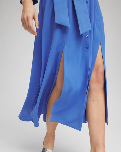 Chico's Deals - Belted Split Hem Maxi Shirtdress Blue Pearl
