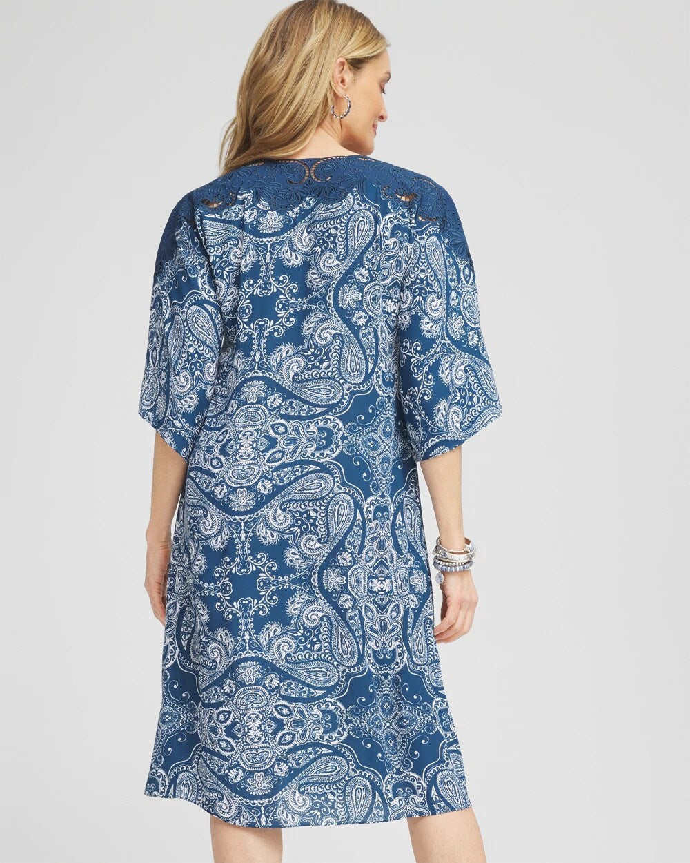 Chico's Best Seller - Crepe Lace-Neck Dress Seaport Blue