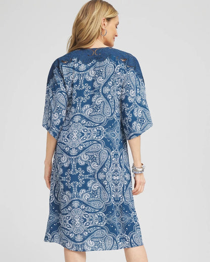 Chico's Best Seller - Crepe Lace-Neck Dress Seaport Blue
