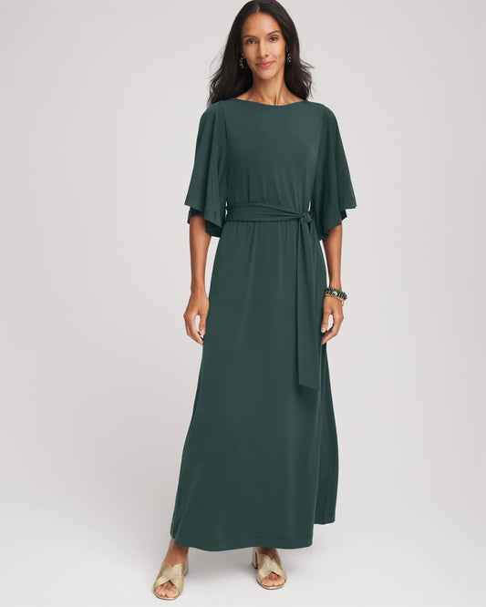 Chico's Best Price - Belted Flutter-Sleeve Maxi Dress Darkest Spruce