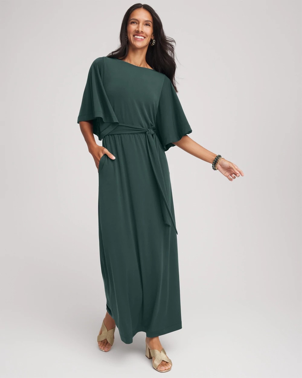 Chico's Best Price - Belted Flutter-Sleeve Maxi Dress Darkest Spruce