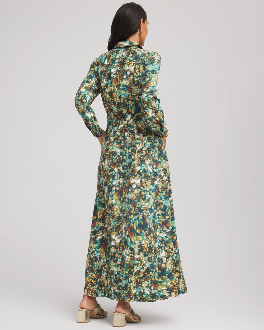Chico's Best Seller - Printed Long-Sleeved Shirtdress Darkest Spruce
