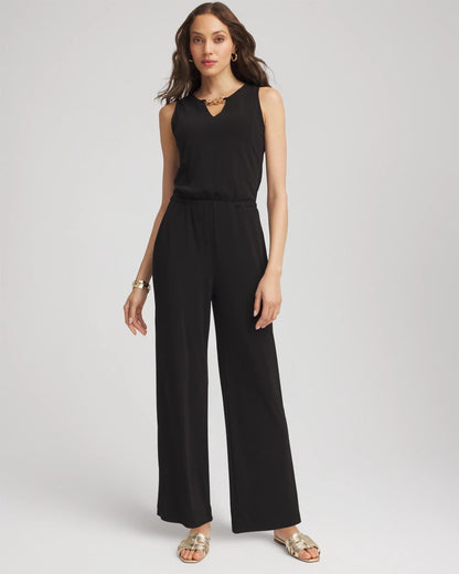 Chico's Special Offer - Travelers™ Jersey Knit Chain-Trim Jumpsuit Black