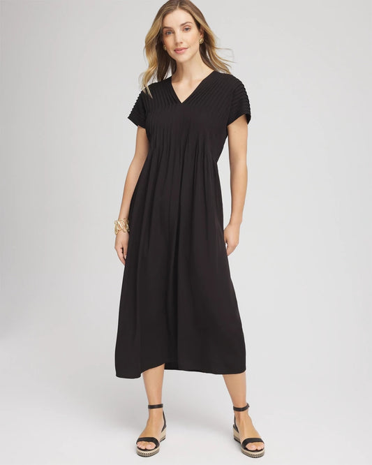 Chico's Classic - Silk-Twill Popover Midi Dress Black