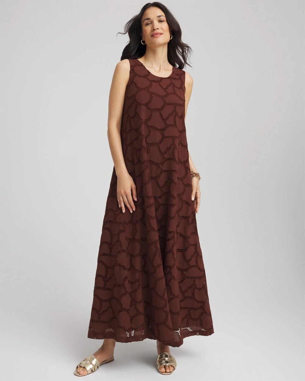 Chico's Deals - Eyelet Cutout Maxi Tank Dress Cacao
