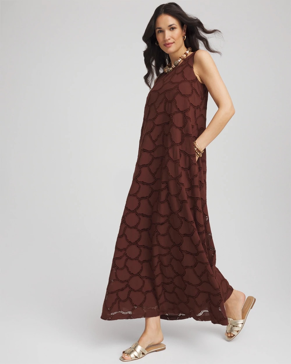 Chico's Deals - Eyelet Cutout Maxi Tank Dress Cacao