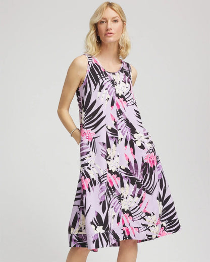 Chico's Everyday - Zenergy® Floral Palms Lightweight Midi Dress Violet Aura