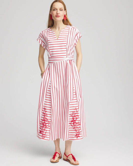 Chico's Best Price - Embroidered Godet Striped Maxi Dress Alabaster