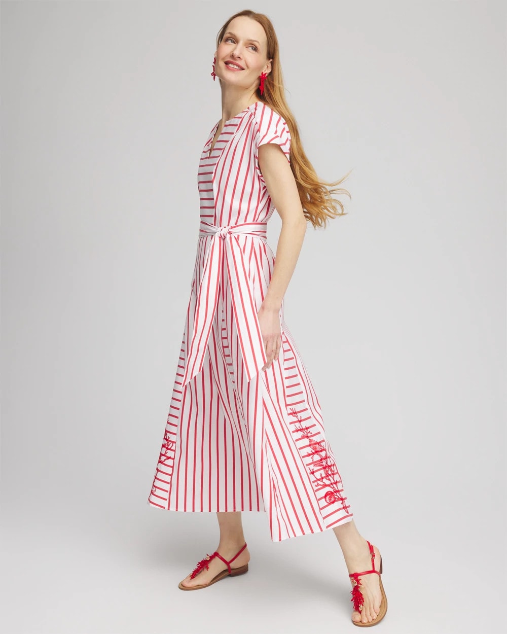 Chico's Best Price - Embroidered Godet Striped Maxi Dress Alabaster