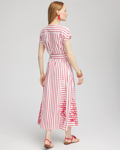 Chico's Best Price - Embroidered Godet Striped Maxi Dress Alabaster